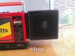Akai PJ11 Radio Cassette Stereo Recorder Red Rotating Speakers. Collectble