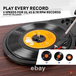 RP168DW Bluetooth Vinyl Record Player with Speakers, USB to MP3 Conversion