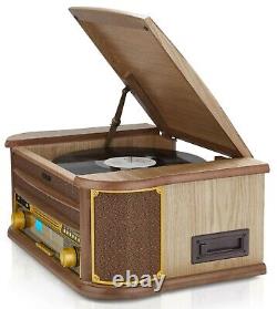 Record Player CD Player FM/AM Radio Cassette with Speakers USB MCR-50 Light Wood