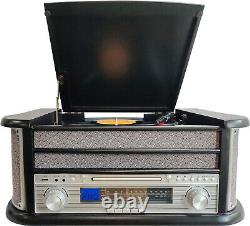 Record Player Turntable MCR50 8-in-1 CD Bluetooth Cassette Tape Radio FM/AM USB