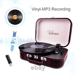 Record Player, VOKSUN Portable Bluetooth Vinyl Turntable with Built-In Stereo Sp