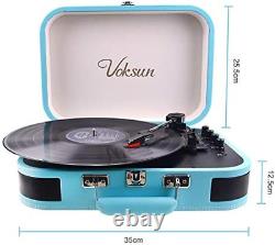 Record Player, VOKSUN Portable Bluetooth Vinyl Turntable with Built-In Stereo Sp