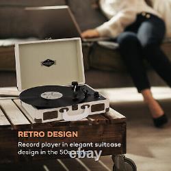 Record Player Vinyl LP Stereo Speakers Retro Audio USB Portable Belt drive Cream