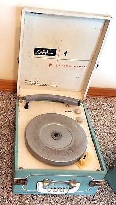 Symphonic Stereophonic Vintage Record Player Model 1707 Detachable Speakers Blue