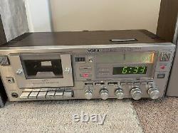 Vintage Yorx AM FM Stereo Cassette Player w Plug In Speakers Model R5285. WORKS