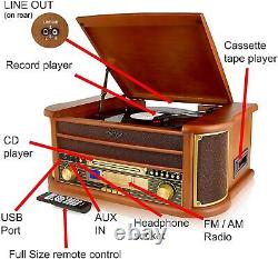 Vinyl Record Player with Speakers CD MP3 FM/AM Radio Cassette USB MCR-50BT